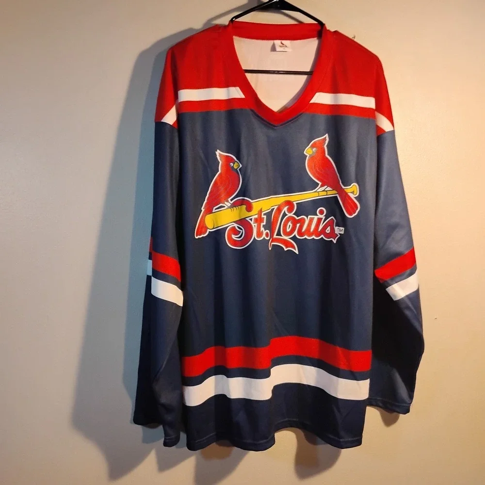 St. Louis Cardinals Men Jersey XL Fox Sports Midwest Blue Long Slvs Hockey Style
